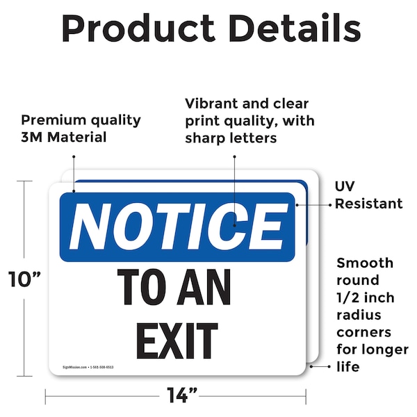 To An Exit OSHA Notice Sign, Vinyl Decal, 14in W X 10in L, 2PK